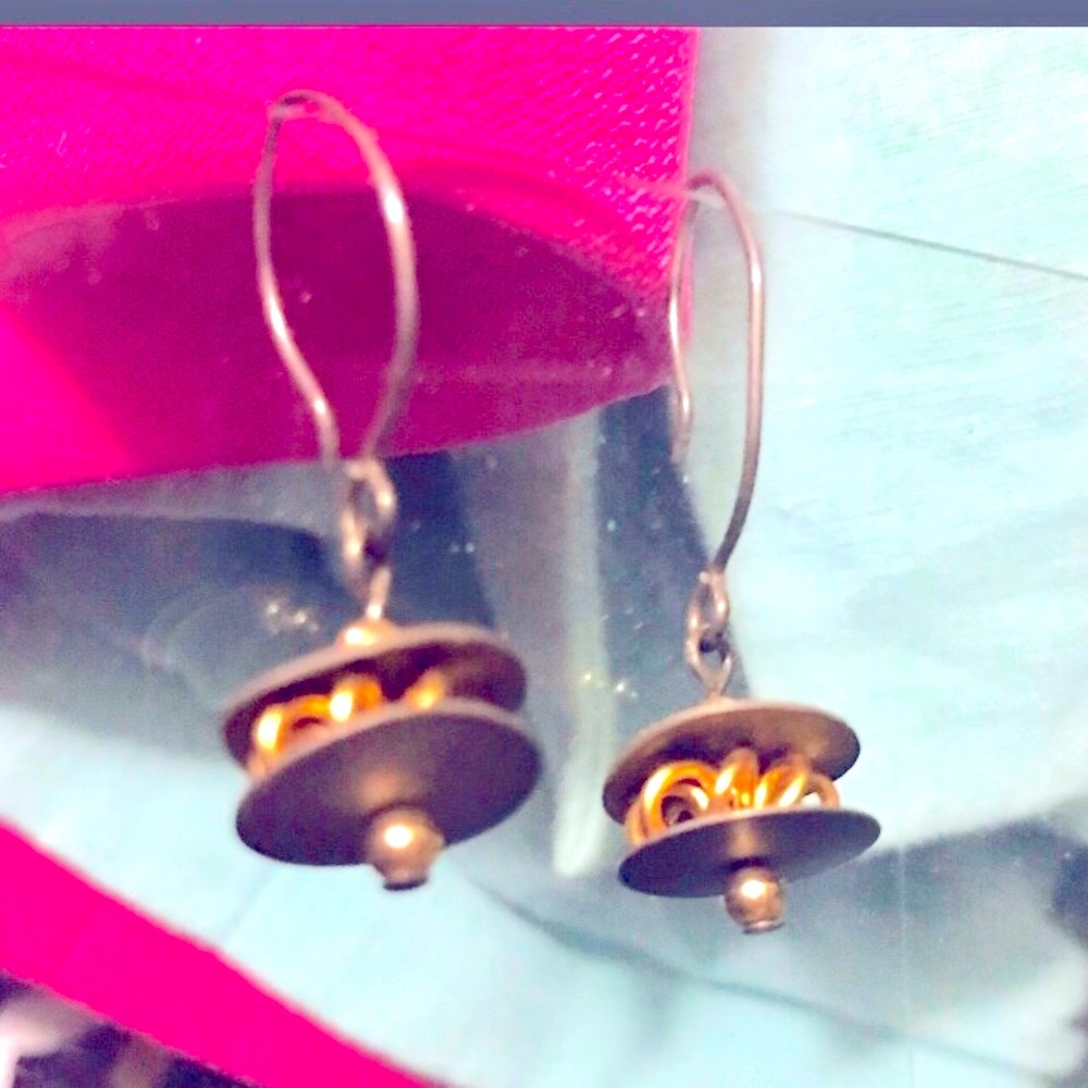 Golden brown earrings pierced earrings Vintage